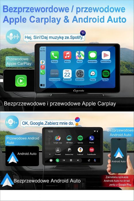 Carpuride Bezprzewodowe radio samochodowe Carplay  Android