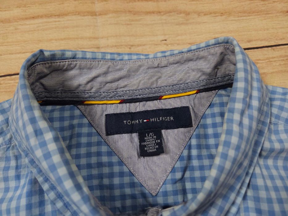 TOMMY HILFIGER Koszula w Kratkę Męska Niebieska Logowana r. L