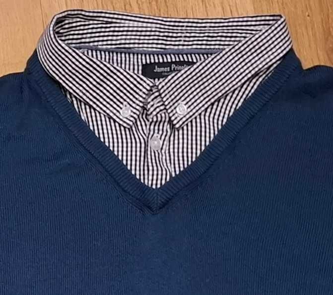 Sweter męski XXL z wszytą koszulą - obwód 140cm