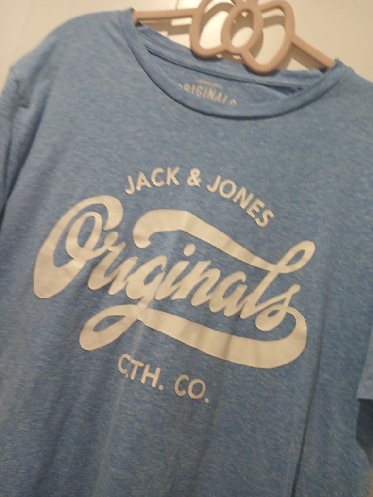 T-shirt koszulka z nadrukiem na krótki rękaw L Jack & Jones niebieska