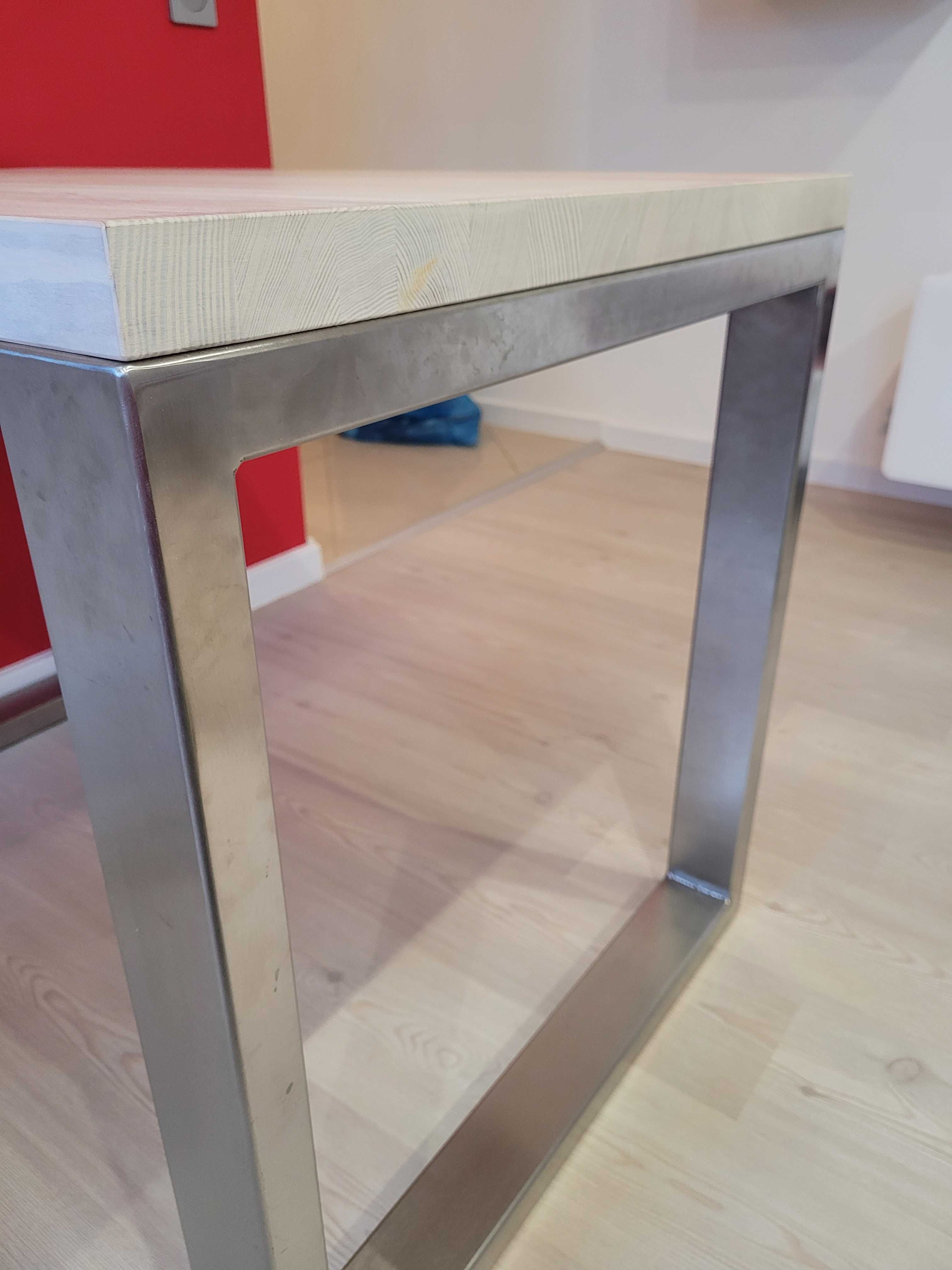 Stół / biurko z drewna i stali nierdzewnej – nowoczesny design, loft
