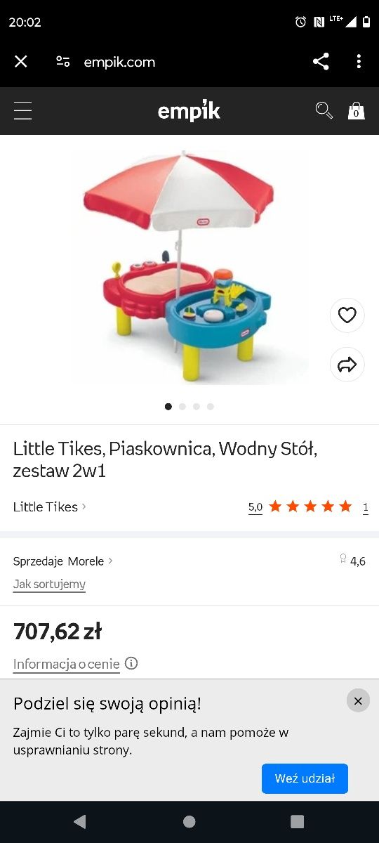 Sprzedam LITTLE TIKES stoł wodny i piaskownica  z parasolem