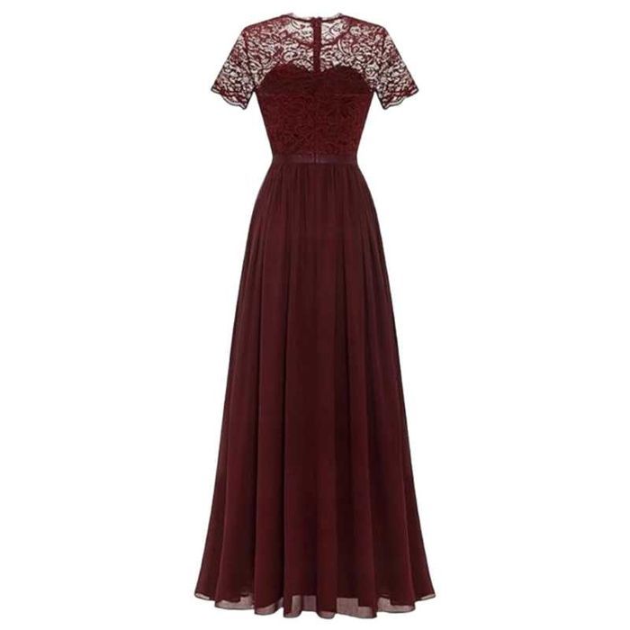 Elegancka bordowa sukienka maxi z koronką L