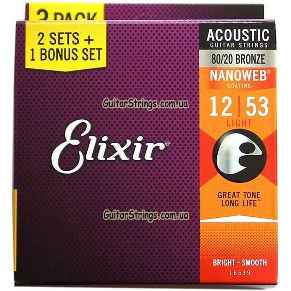 Струны Elixir 16544 Nanoweb Phosphor Bronze Custom Light 11-52 1 set