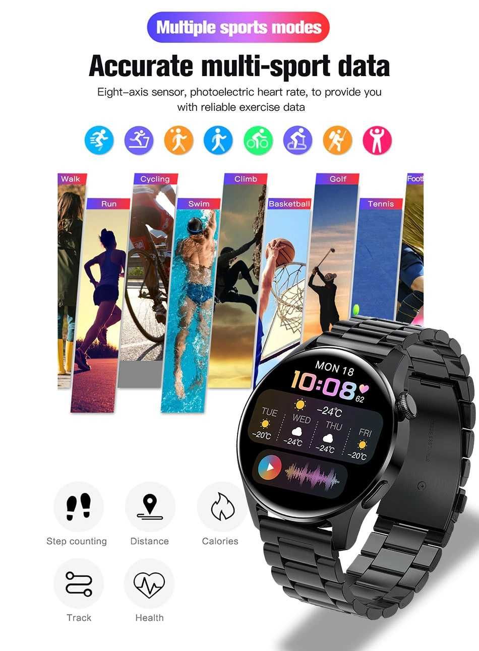 SmartWatch I29 telefon BT, tętno, ciśnienie, O2, powiadomienia, PL