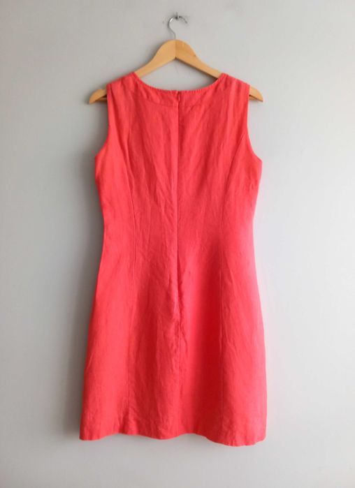 Claire Woman elegancka koralowa lniana sukienka princeska M
