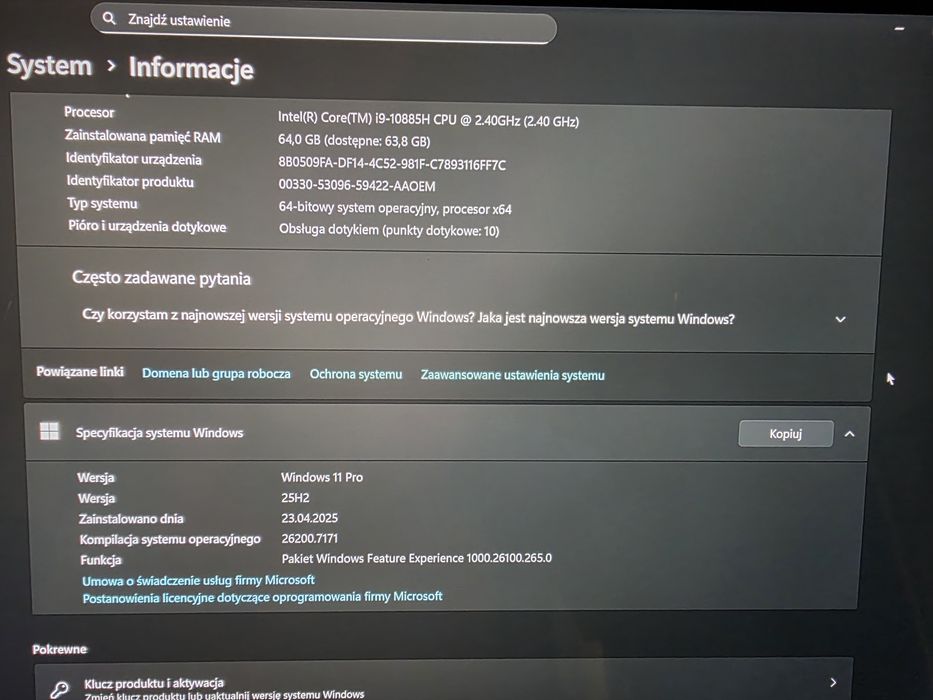 Notebook Precision Dell 5550 i9-10885H 64G 1TB W10
od
Dell