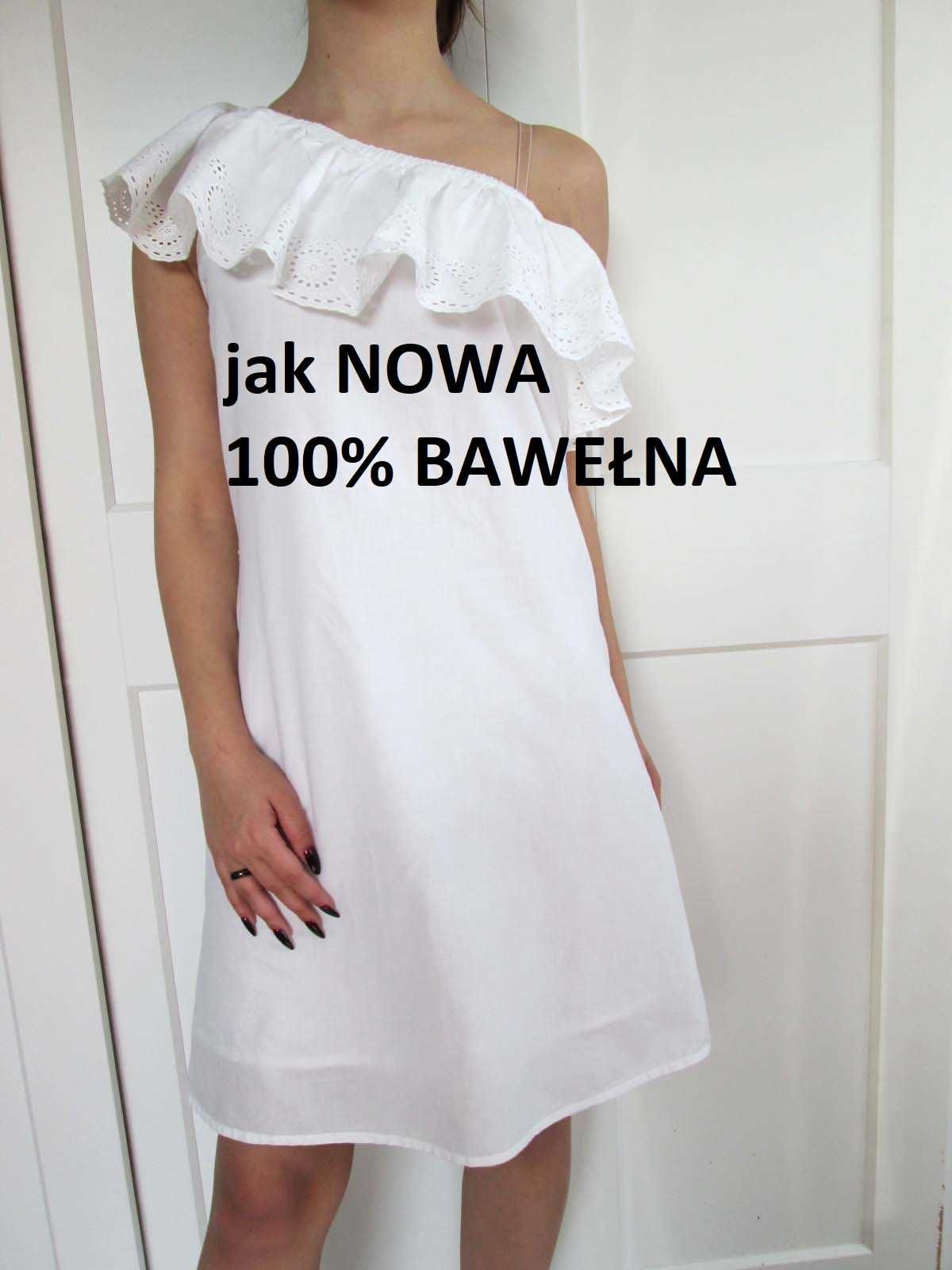 Cropp biała letnia sukienka 100% bawełna vintage falbana haft XS S