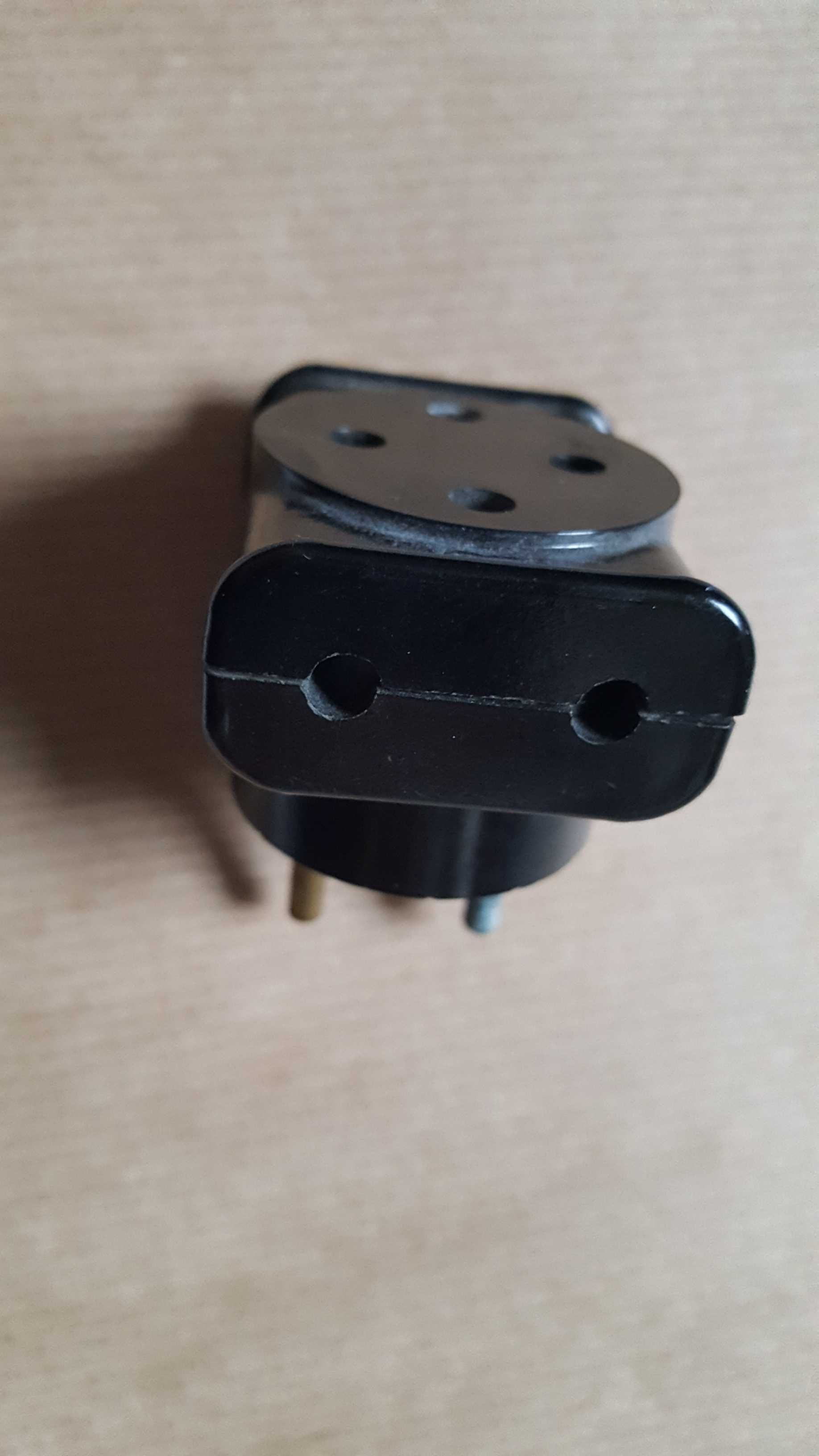 Rozgałęziacz rozgałęźnik adapter 3 wtyczki gniazda czarny ebonit prl