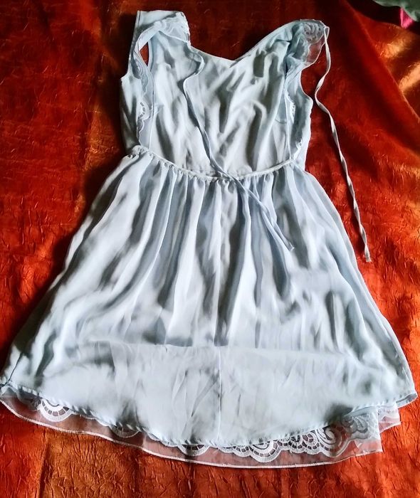 prześliczna turkusowa lekka zwiewna romantyczna sukienka z koronką H&M