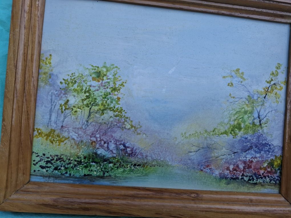 Drzewa nad rzeką obraz vintage