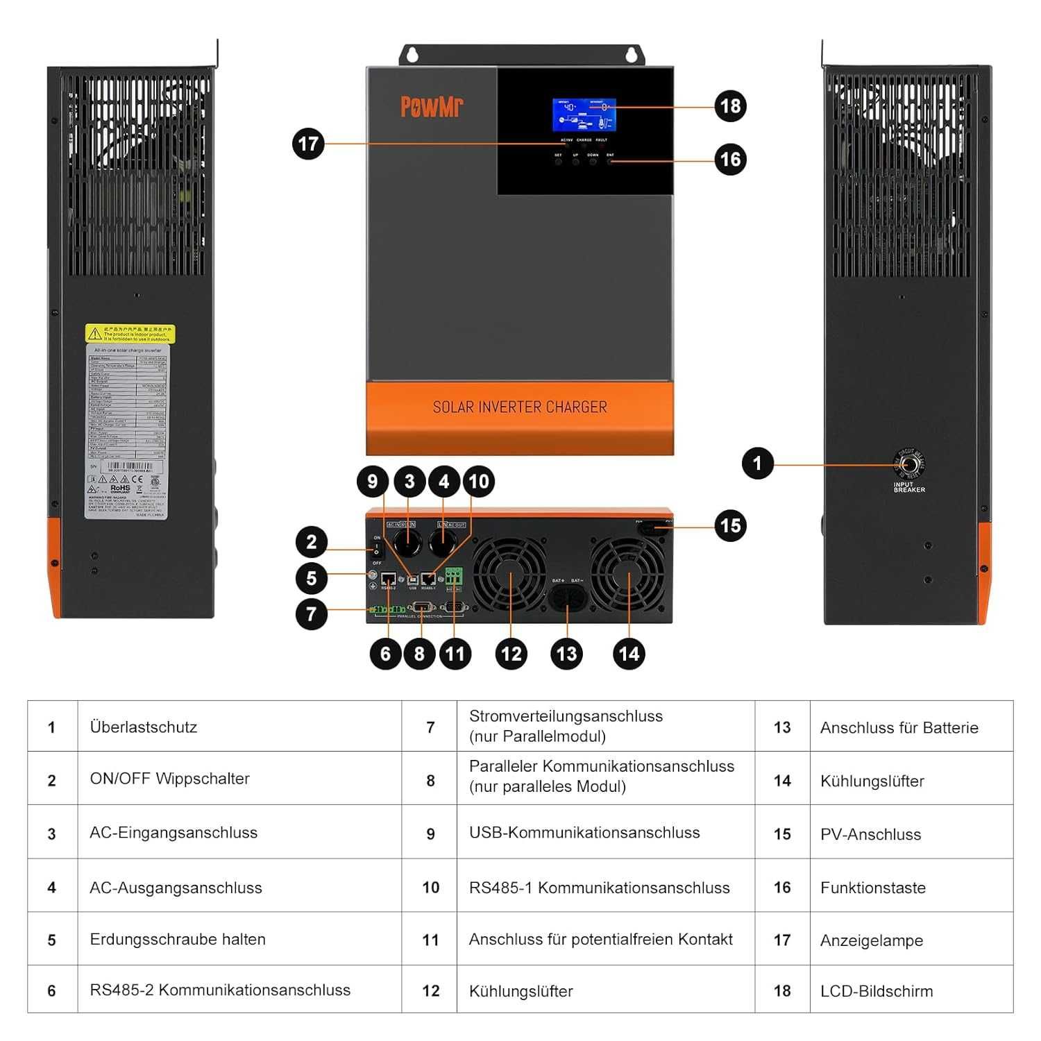 Гібридний Інвертор PowMr 5600W / 5500W -48V / Паралельная работа 380V