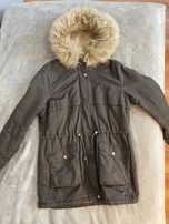 Kurtka parka damska szara - H&M - białe futerko