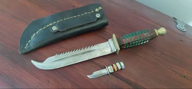 Nóż bushcraft survival hand made + drugi nóż + pochwą nowe kute
