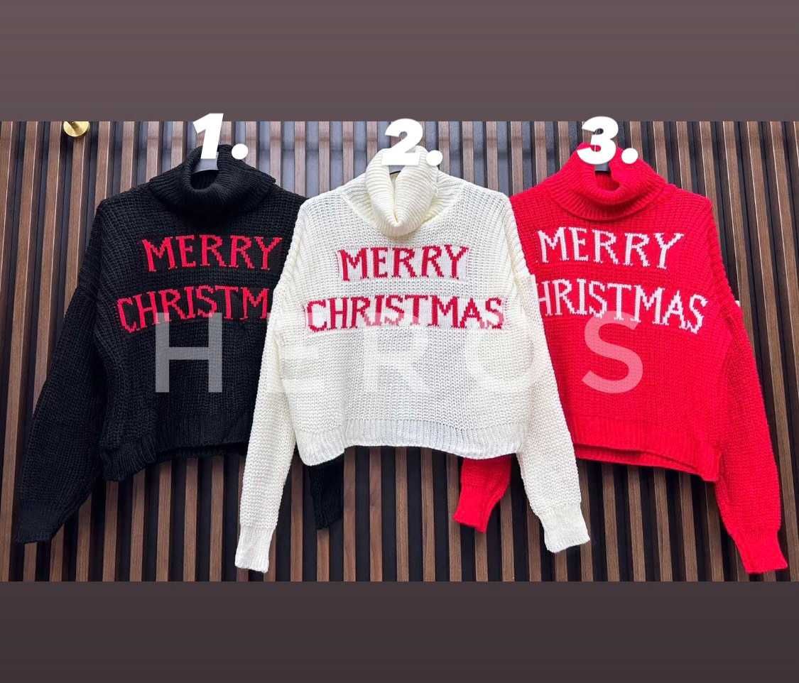 stylowy sweter z golfem  "MERRY CHRISTMAS"