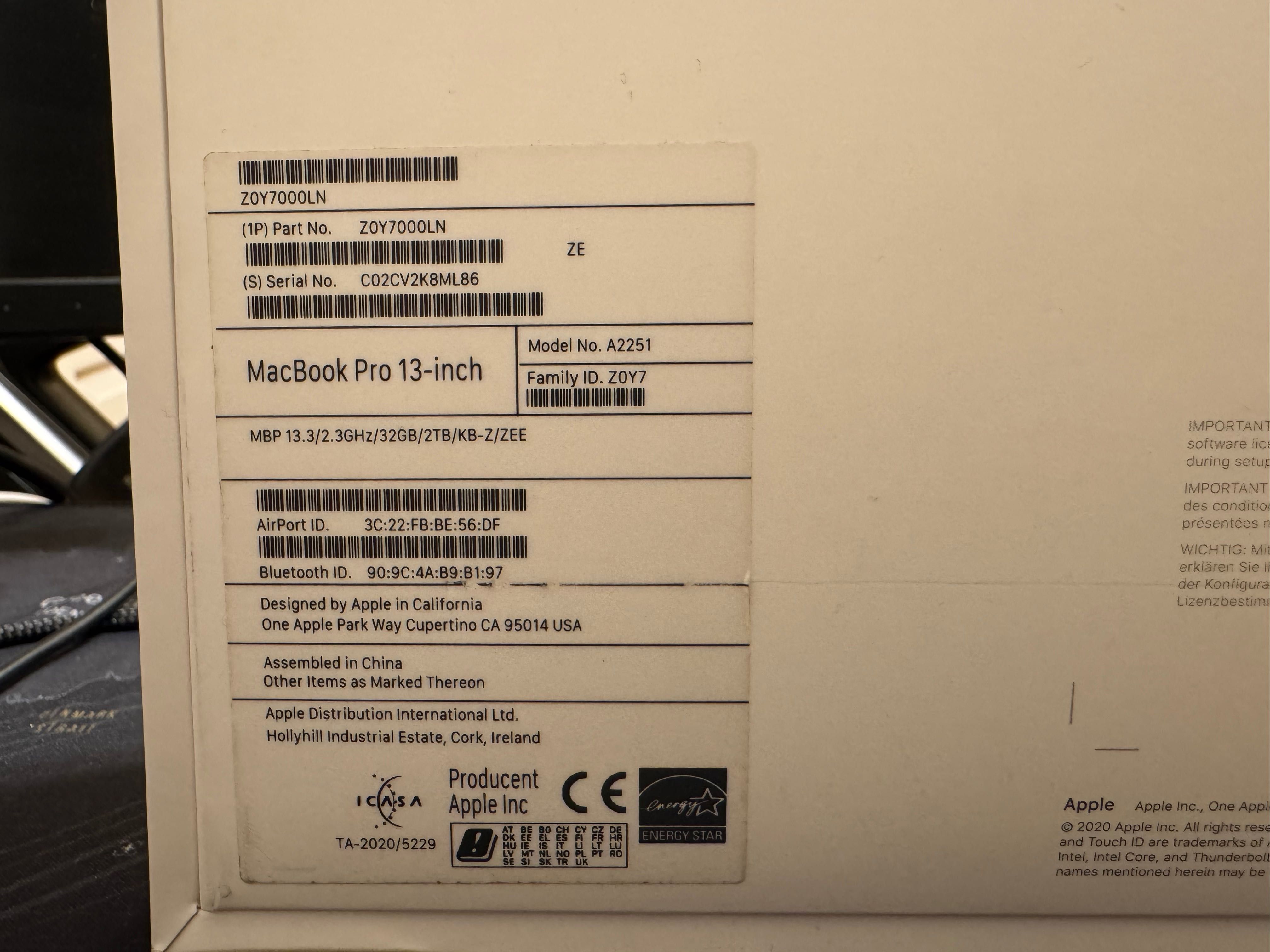 MacBook Pro 13,3' A2251 i7 32GB 2TB MacOS Tahoe Office H&B 2024
