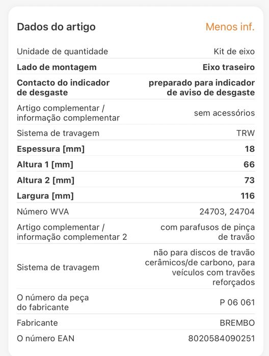 BMW 5/6 - Pastilhas travão (eixo traseiro)