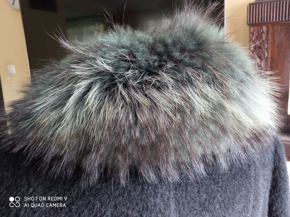 Obszycie kaptura płaszcza kołnierz szal 100% lis natural 79 cm srebrny