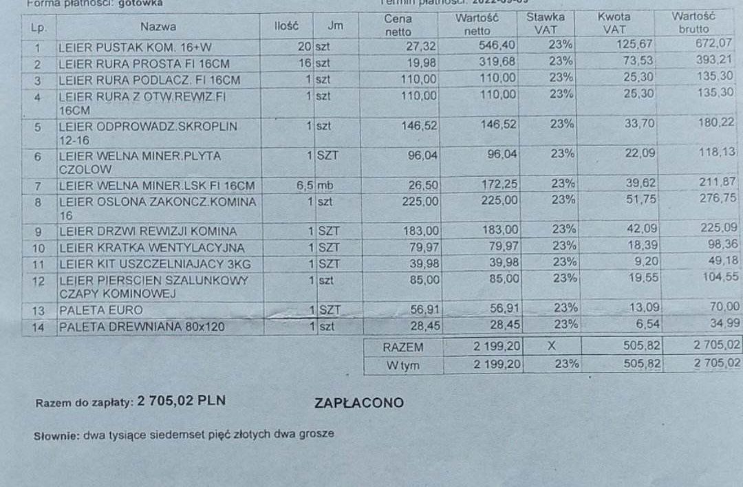 Komin izolowany Leier 6.5 metra