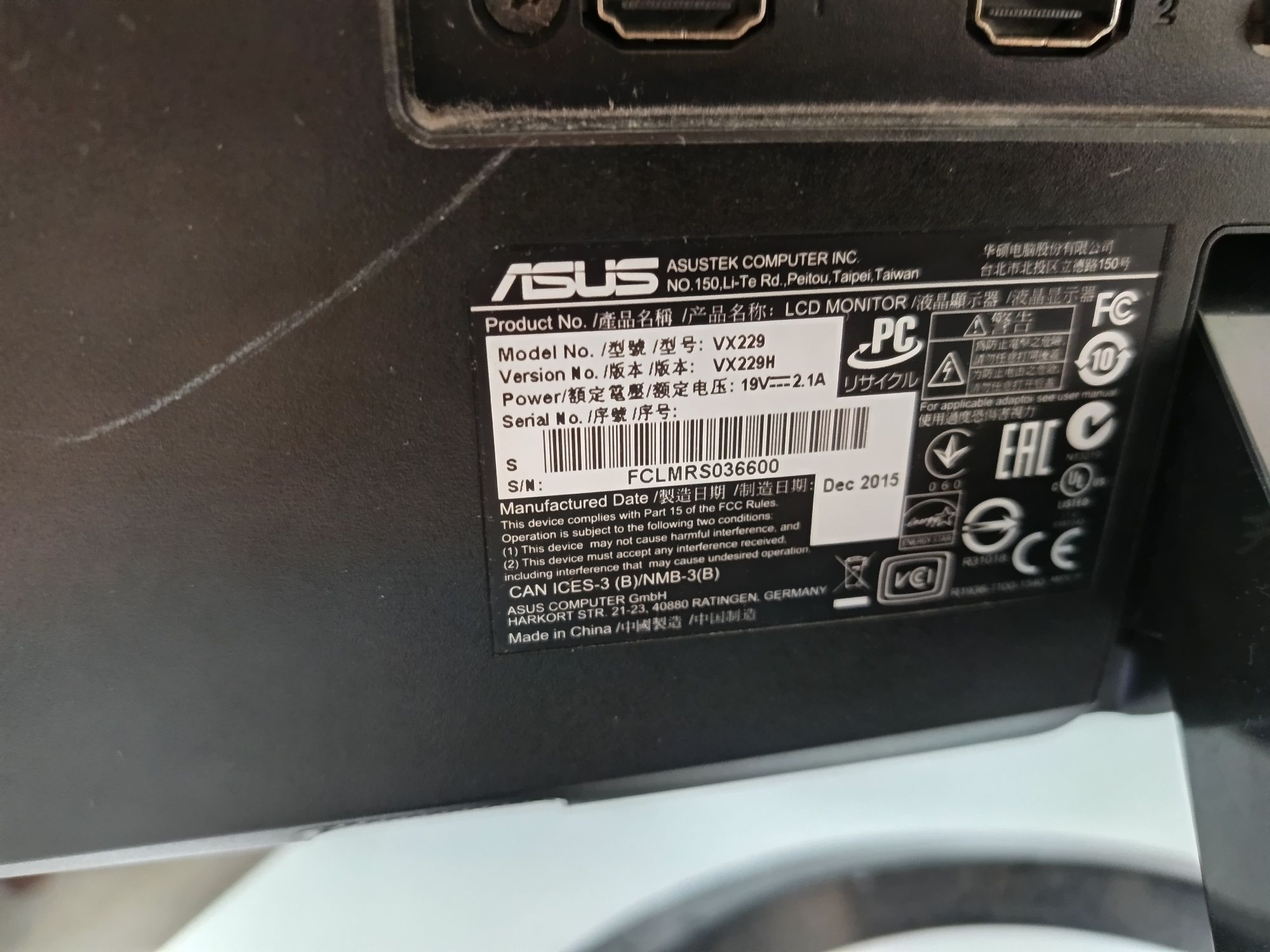 Monitor ASUS 60 HZ