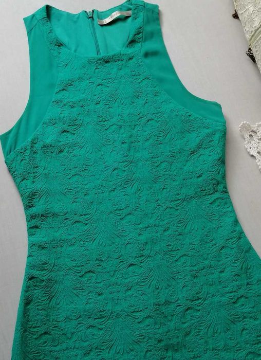 Zara Cudowna szmaragdowa zielona sukienka ołówkowa S XS XS/S