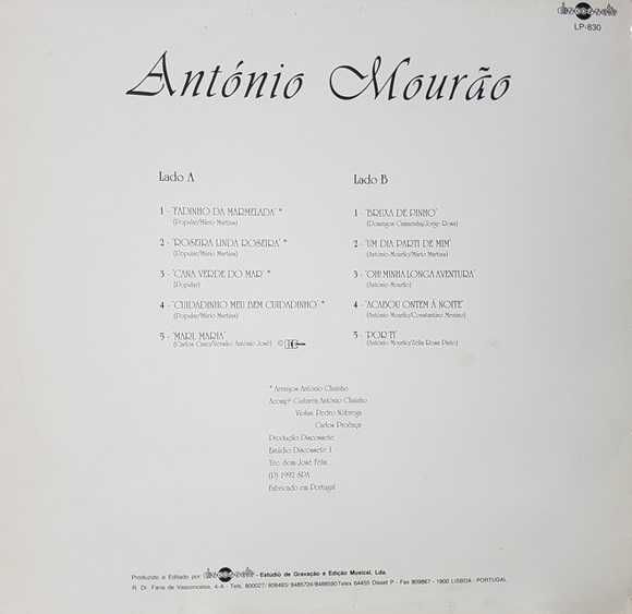 ANTÓNIO MOURÃO - Disco de Vinil (LP) - 1992 - NOVO PREÇO