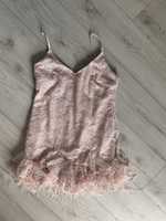 Sukienka mini krotka lou yuniss m 38 rozowa z piorami