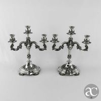 Par de candelabros de 3 lumes em prata portuguesa Águia