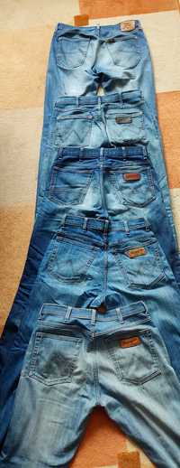 Paczka męskich spodni jeans Wrangler Lee przetarte uszkodzone