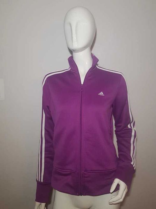 Bluza sportowa adidas fit siłownia logo paski fiolet