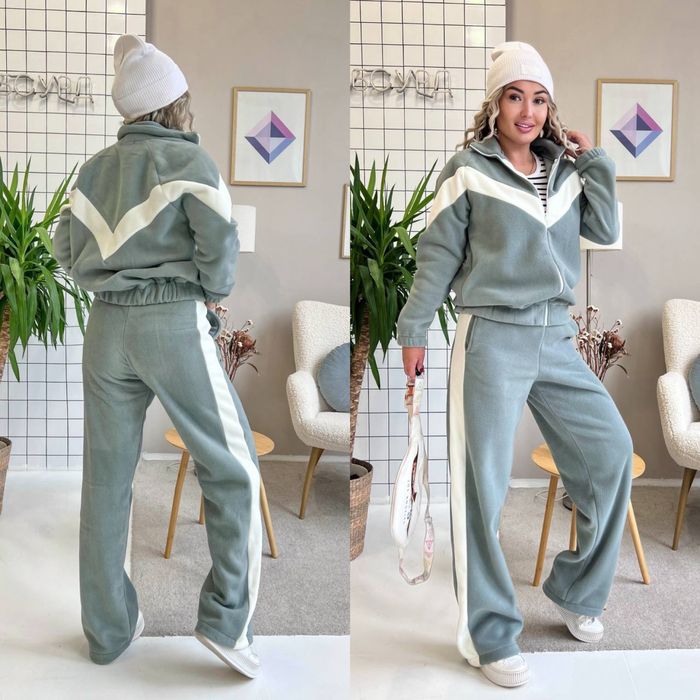 Костюм жіночий теплий флісовий штани і кофта зіп худі з білими вставка