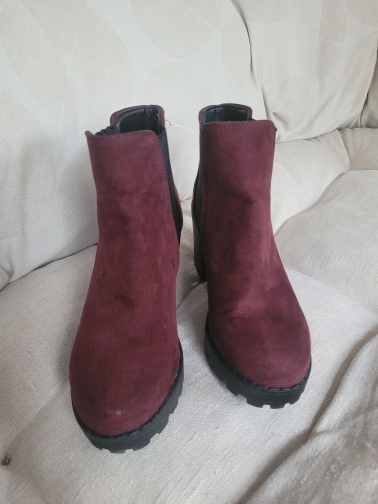 Botki traperki New Look Lasocki bordowe 38