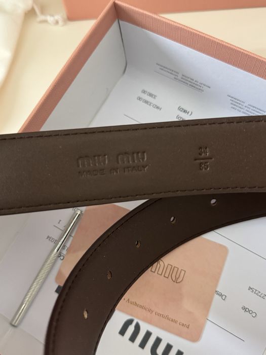 Ремінь miu miu, пояс міу міу, шкіряний ремінь, коричневий ремінь