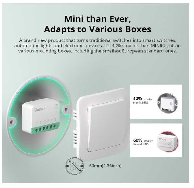 SONOFF MINIR4M WiFi Smart Switch 2Way, Inteligentny przełącznik - Nowy