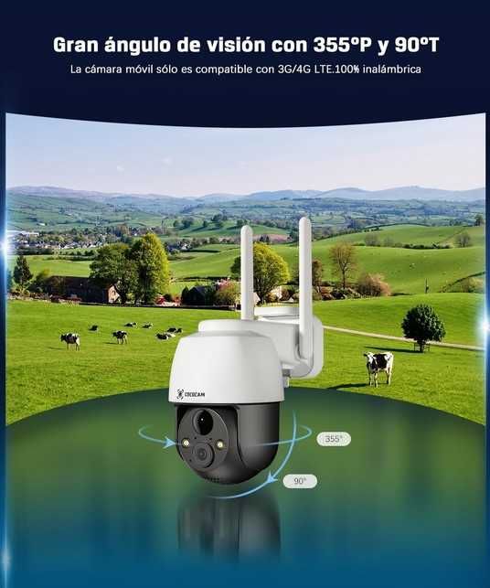 Camara de Vigilância Sem WI-FI 2K 360 IP65 Exterior Painel Solar