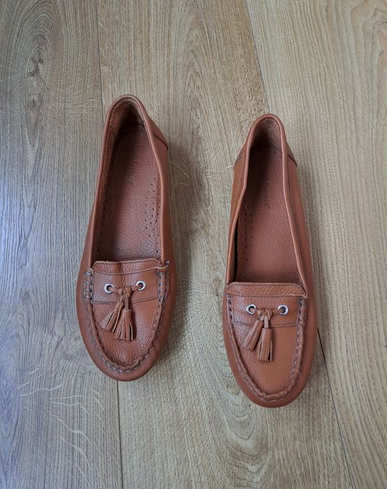 Женские коричневые кожаные балетки мокасины туфли