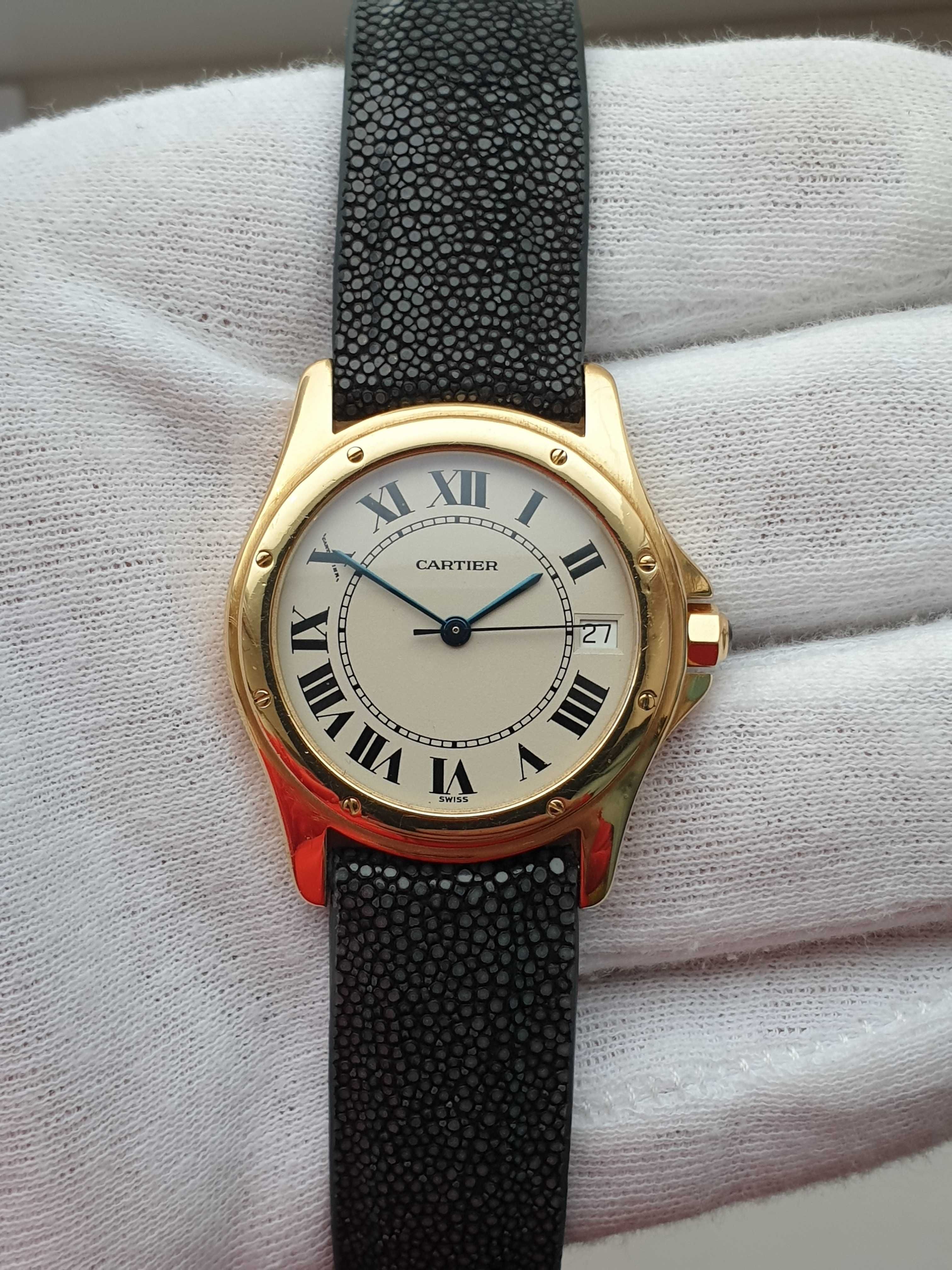 Золотий годинник часы Cartier 1900 Santos Automatic 33мм 18k