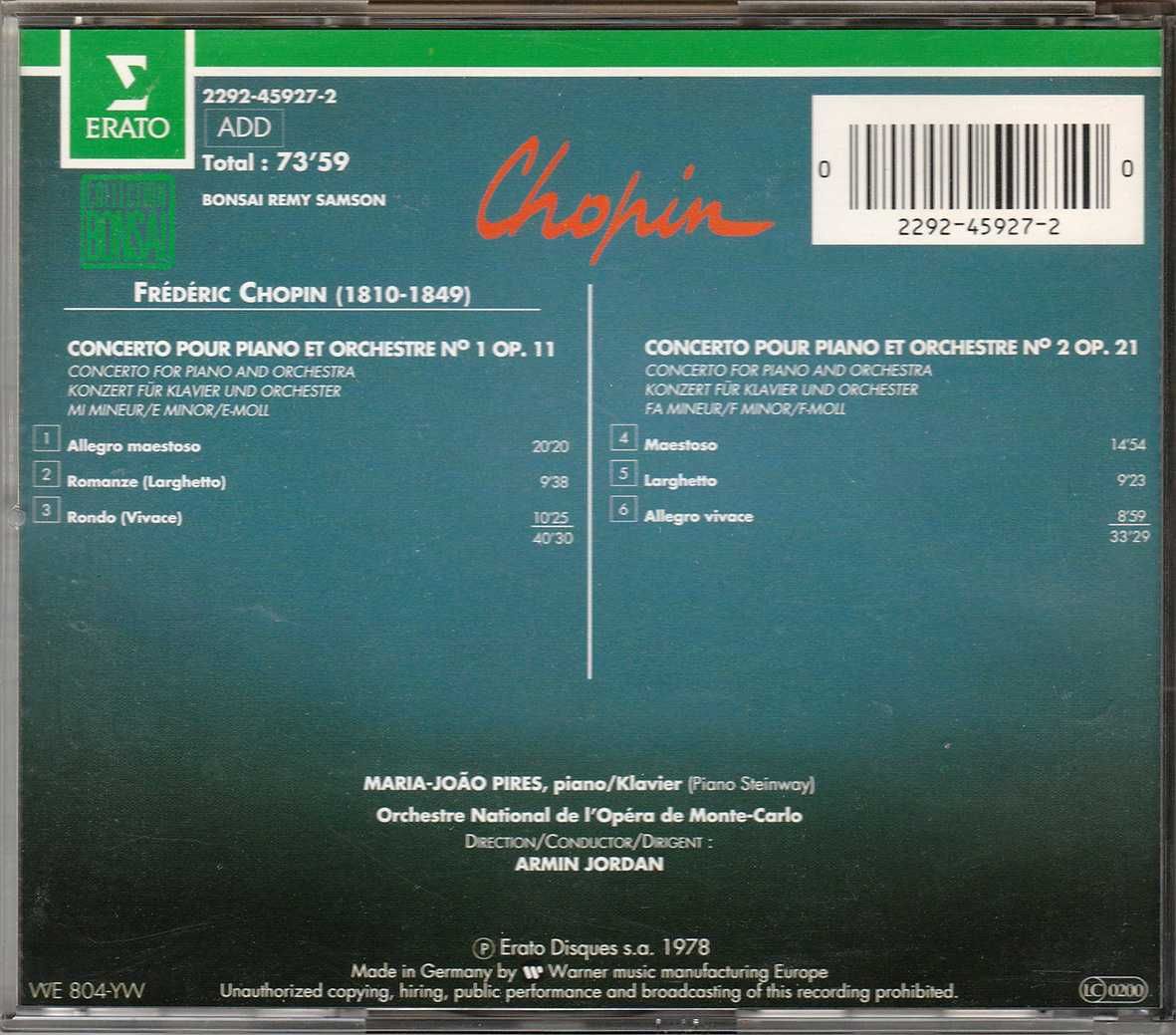 CD Chopin - Concertos para Piano / Maria João Pires