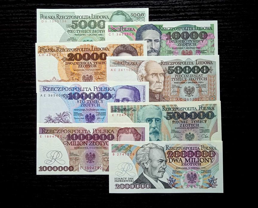 Banknoty PRL8 szt. w stanie bankowym UNC