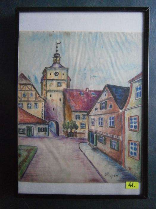 Obraz , grafika , pastel , 30x21 cm. sygn. 16IX40, Architektura