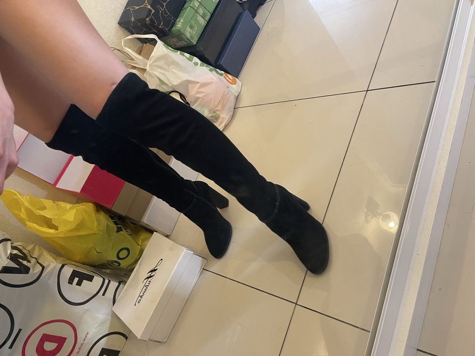 Ботфорти жіночі, женские черные ботфорты, сапоги зимние, демисезон