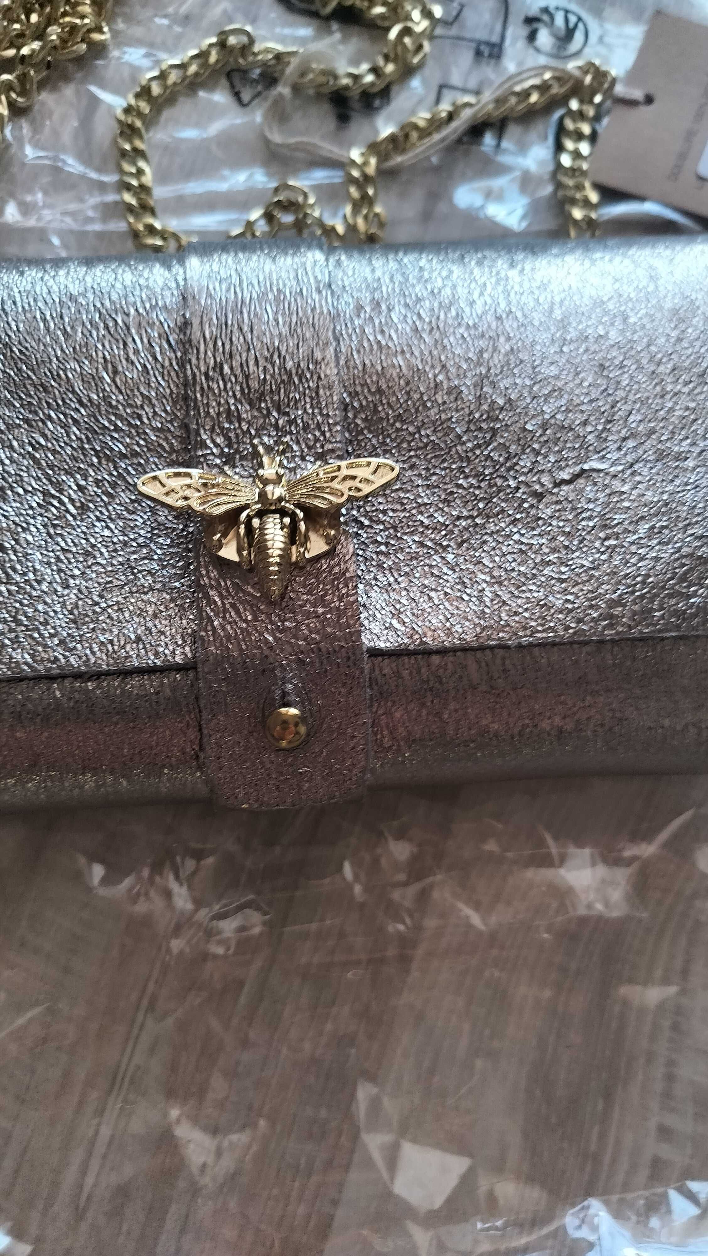 Clutch silver with gold chain