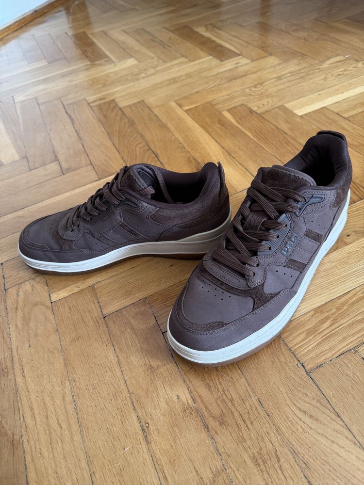 Buty Polo Ralph Lauren skórzane sneakersy brązowe r.44 28,5 cm