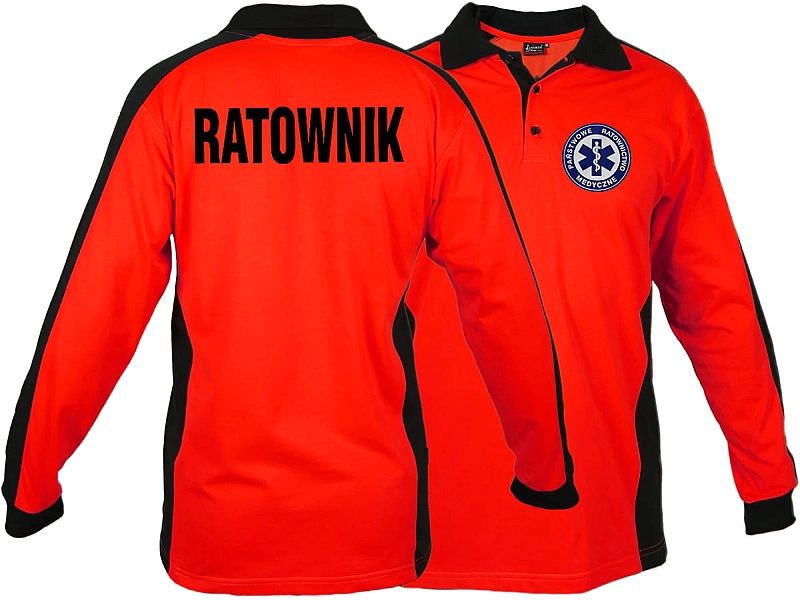 Koszulka ratownicza Polo FLUO męska FUNKCYJNA z długim rękawem (M)