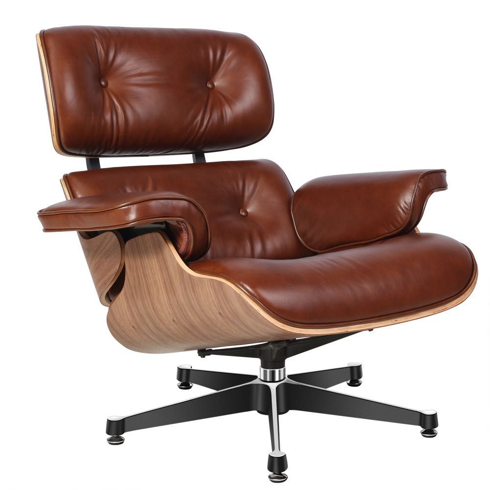 Cadeirão "Eames Lounge" - Pele genuína, Novo - Cadeira Poltrona Chaise