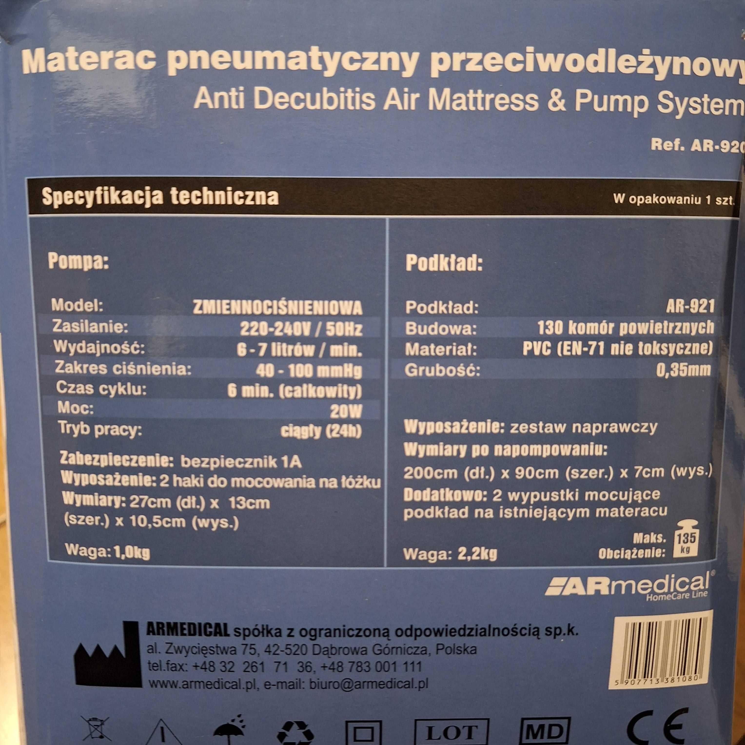 Materac przeciwodleżynowy pneumatyczny