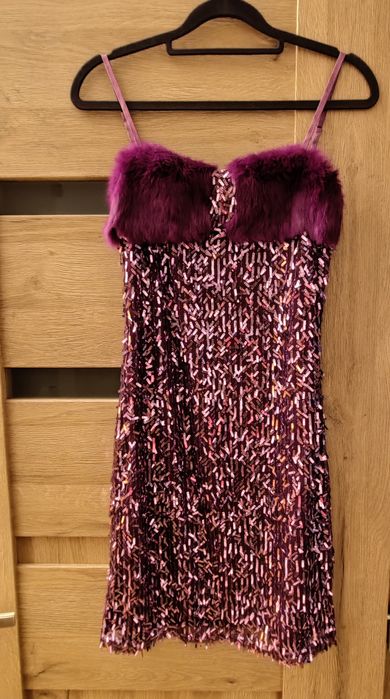 Cekinowa sukienka z futerkiem S  Sylwester karnawał