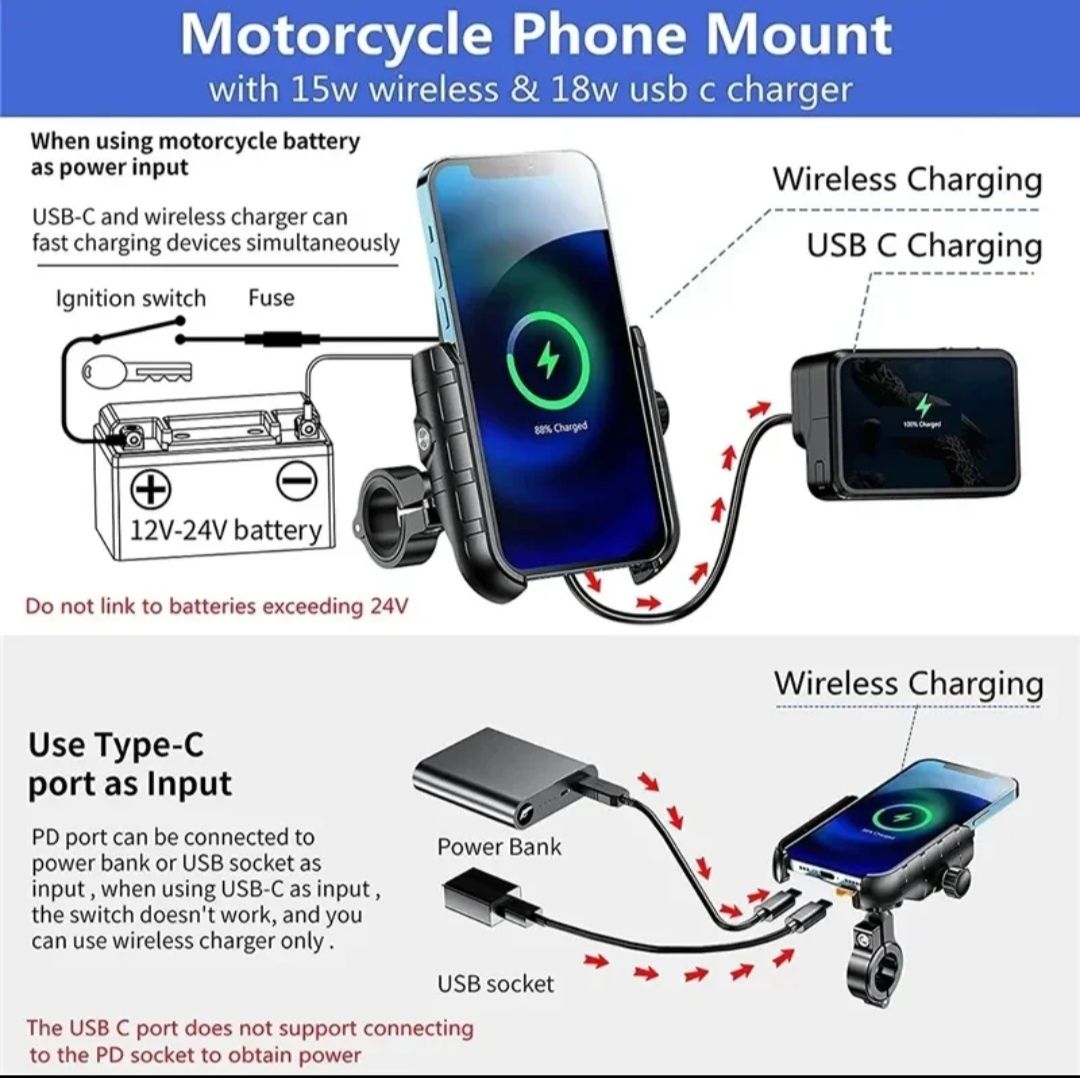 Suporte telemóvel/Carregador wireless moto mota