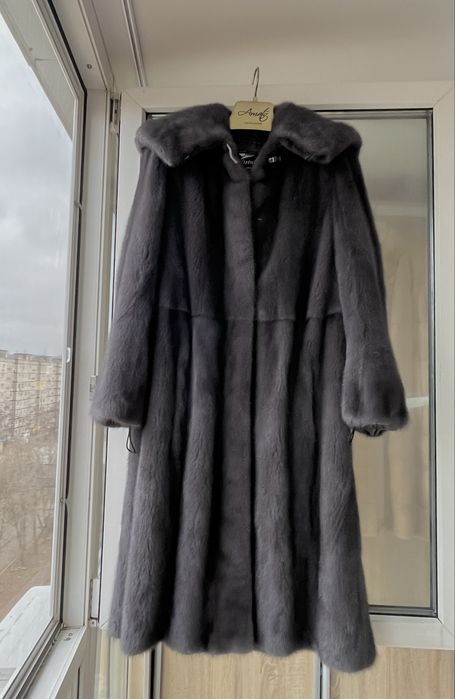 Графит! Греция! Необычная норковая шуба с капюшоном