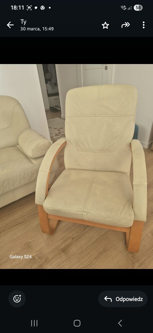 Sofa z fotelami skóra naturalna z funkcją spania